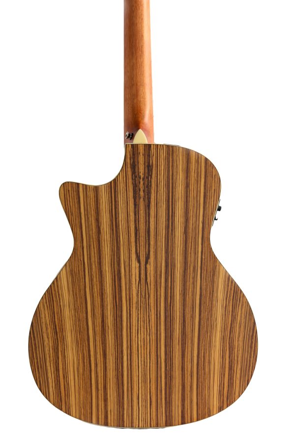 Back closeup - Turner Guitars 44CE electro-acoustic guitar with ovangkol back and sides and solid spruce top